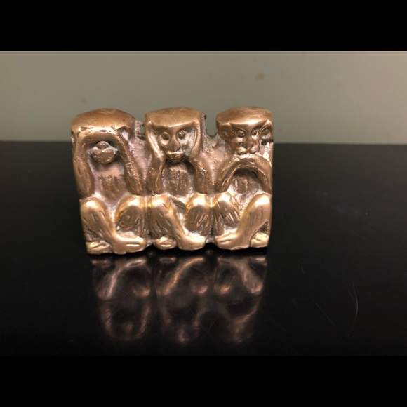 Vintage Three Wise Monkeys Small Brass Statue - Picture 10 of 15